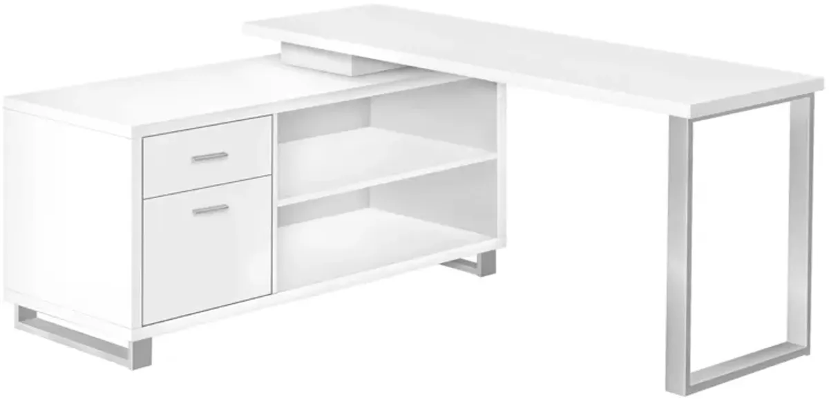 Computer Desk, Home Office, Corner, Storage Drawers, 72"L, L Shape, Work, Laptop, Metal, Laminate, White, Grey, Contemporary, Modern