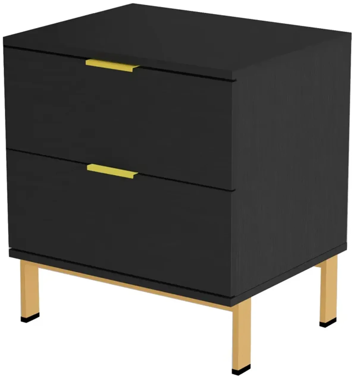 2-Drawer Black Wooden Nightstand Bedside Table With 4 Metal Legs 15.7 in. D x 19.7 in. W x 17.9 in. H