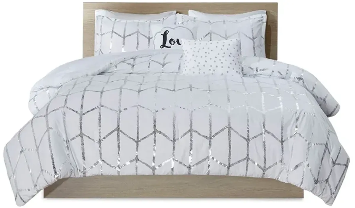 Gracie Mills Isabelle 5-Piece Metallic Geometric Comforter Set