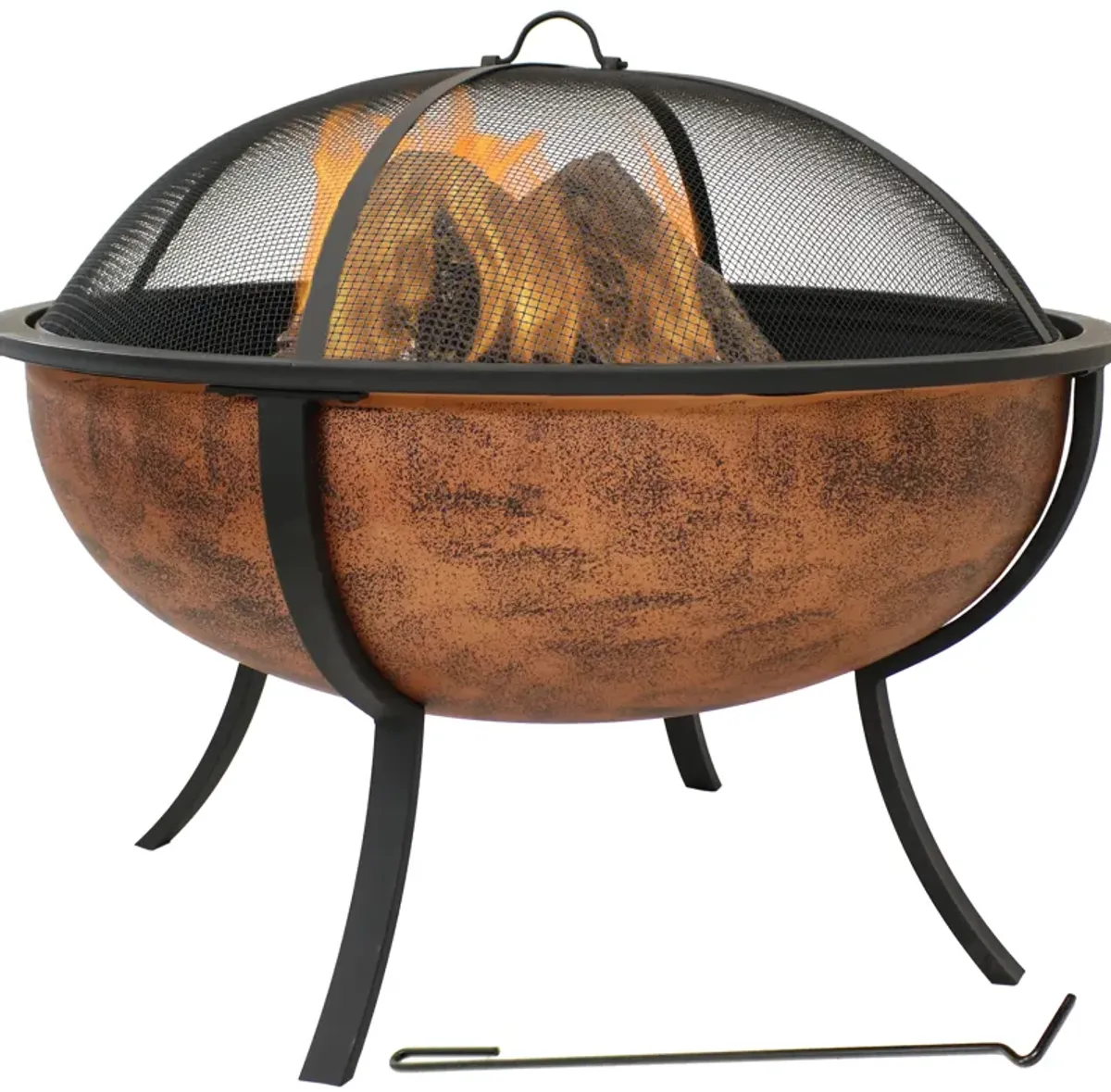 Sunnydaze 32 in Steel Fire Pit with Screen, Grate, and Poker - Copper