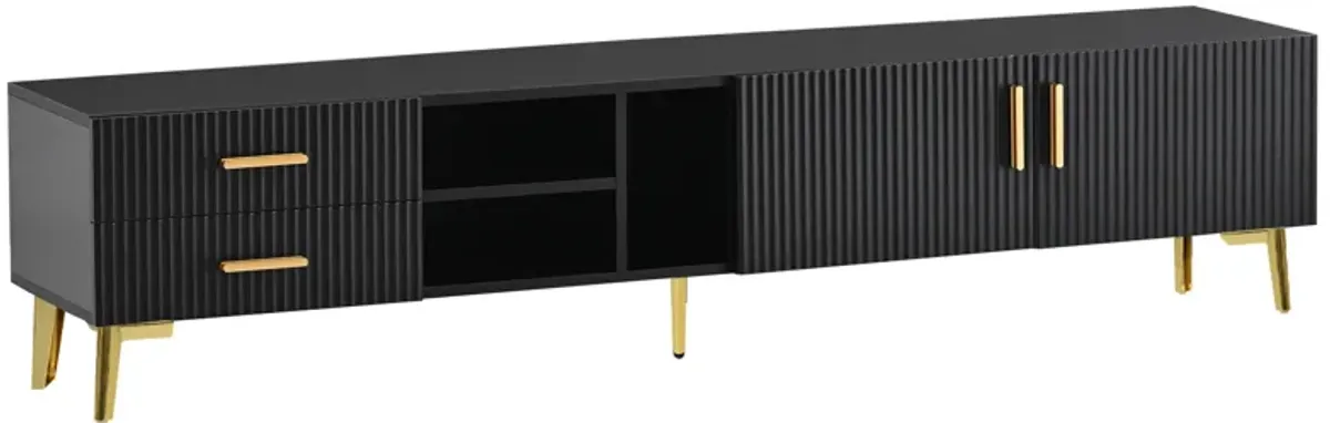 Modern TV Stand with 5 Champagne legs - Durable, stylish, spacious, versatile storage TVS up to 77" (Black)