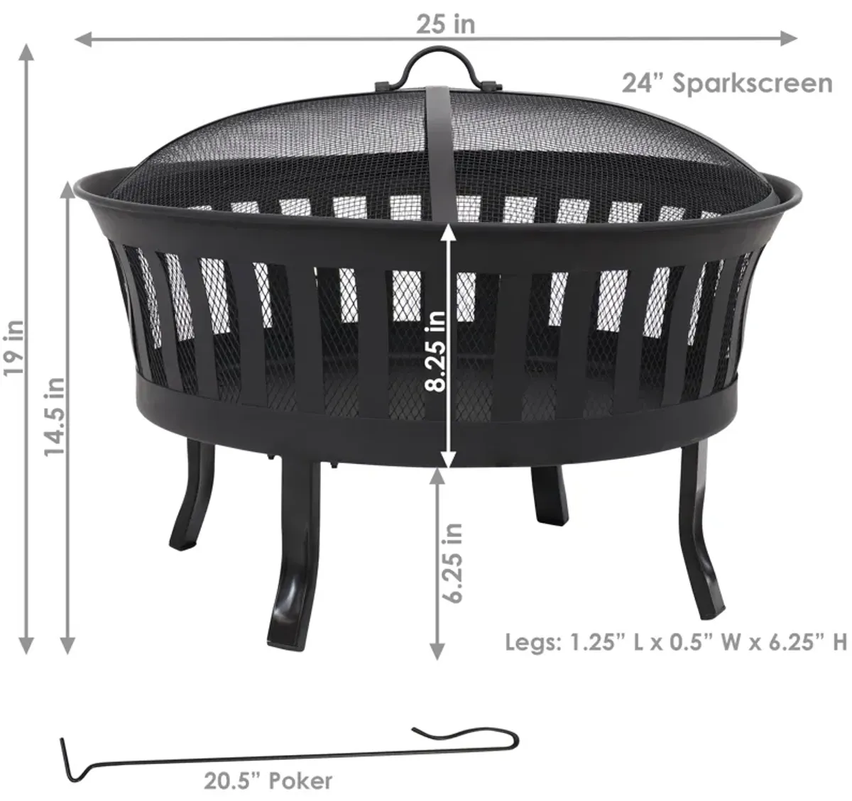 Sunnydaze 25 in Steel Wood-Burning Fire Pit with Mesh Stripe Cutouts