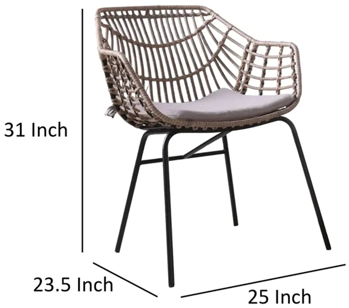 Niya Patio Chair Set of 2, Black Steel, Gray, Brown Outdoor Rattan Wicker