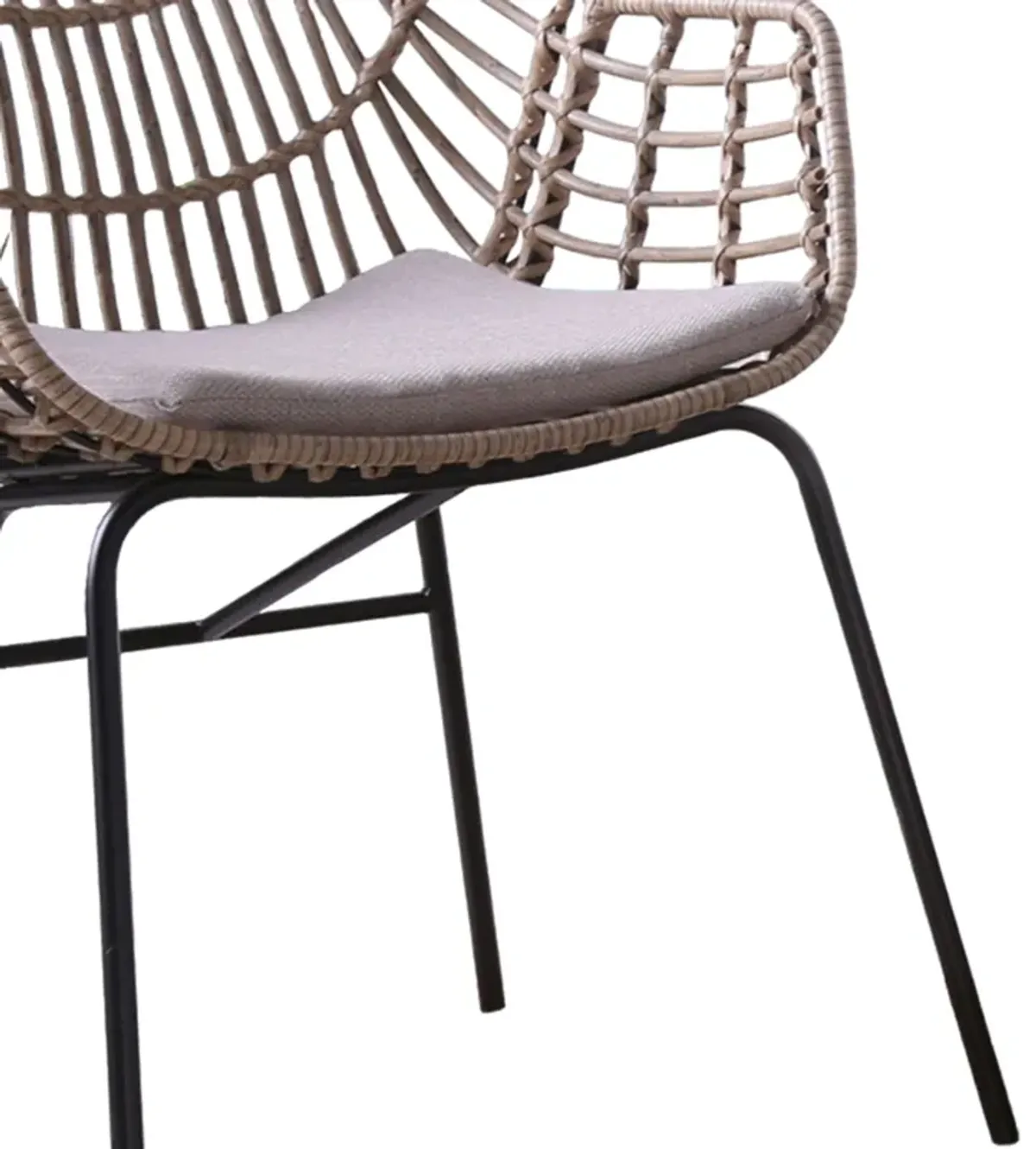 Niya Patio Chair Set of 2, Black Steel, Gray, Brown Outdoor Rattan Wicker