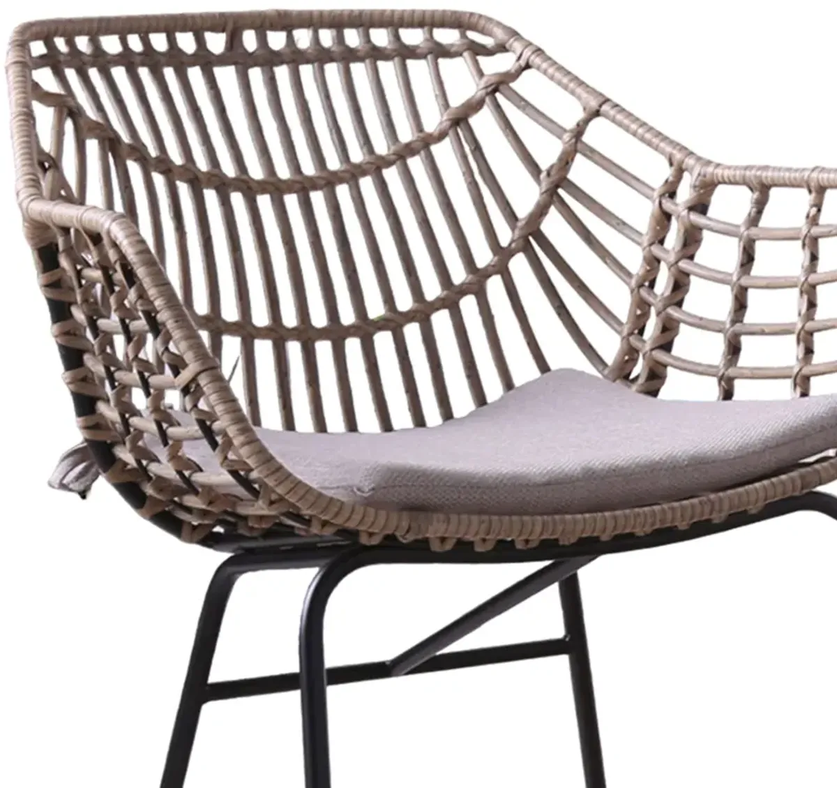 Niya Patio Chair Set of 2, Black Steel, Gray, Brown Outdoor Rattan Wicker