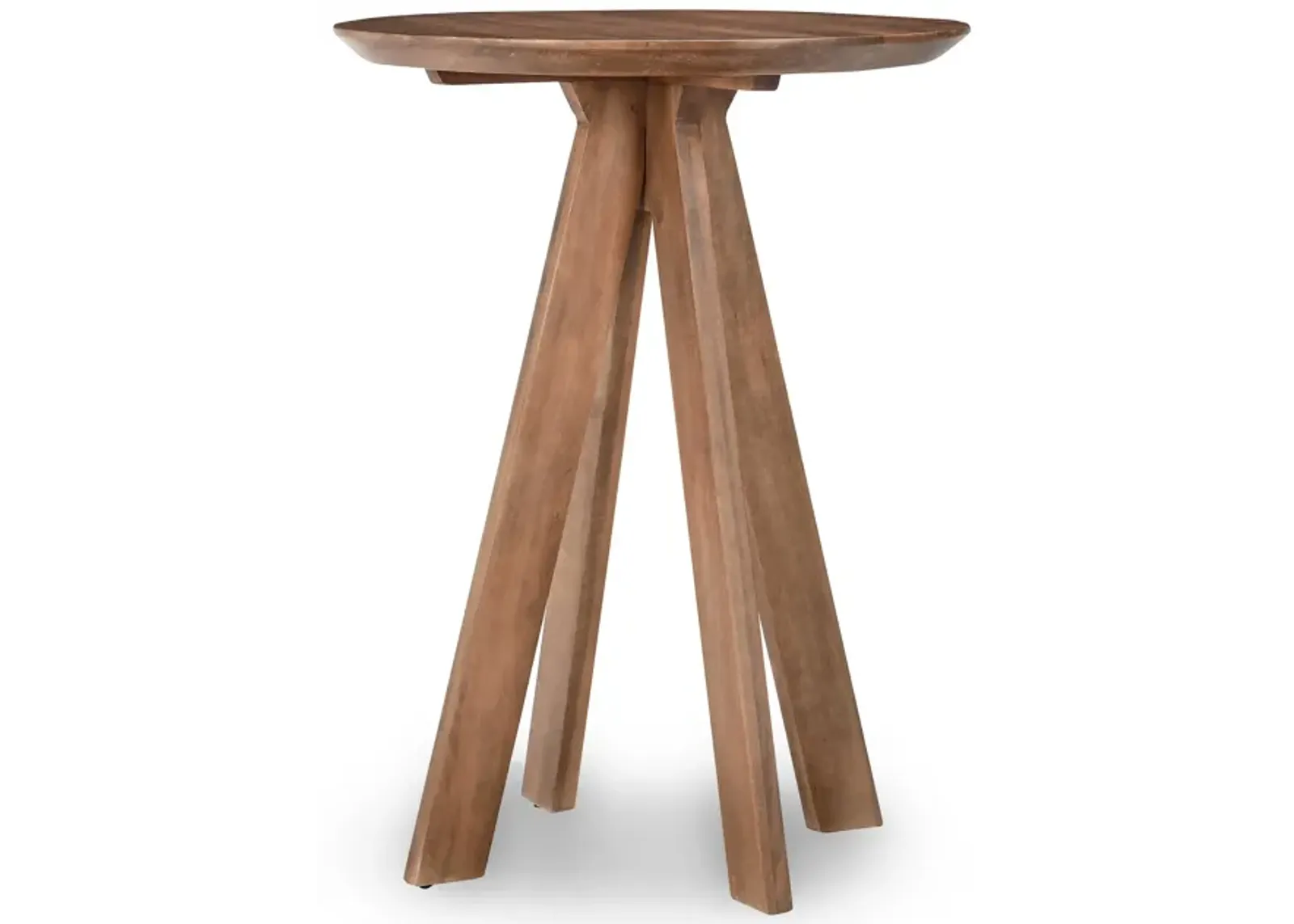 Dri 42 Inch Bar Table, Round Top, Pyramid Base, Brown Solid Mango Wood - Benzara