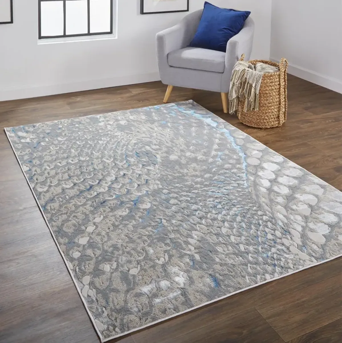 Azure 3403F Blue/Silver/Gray 6'7" x 9'6" Rug