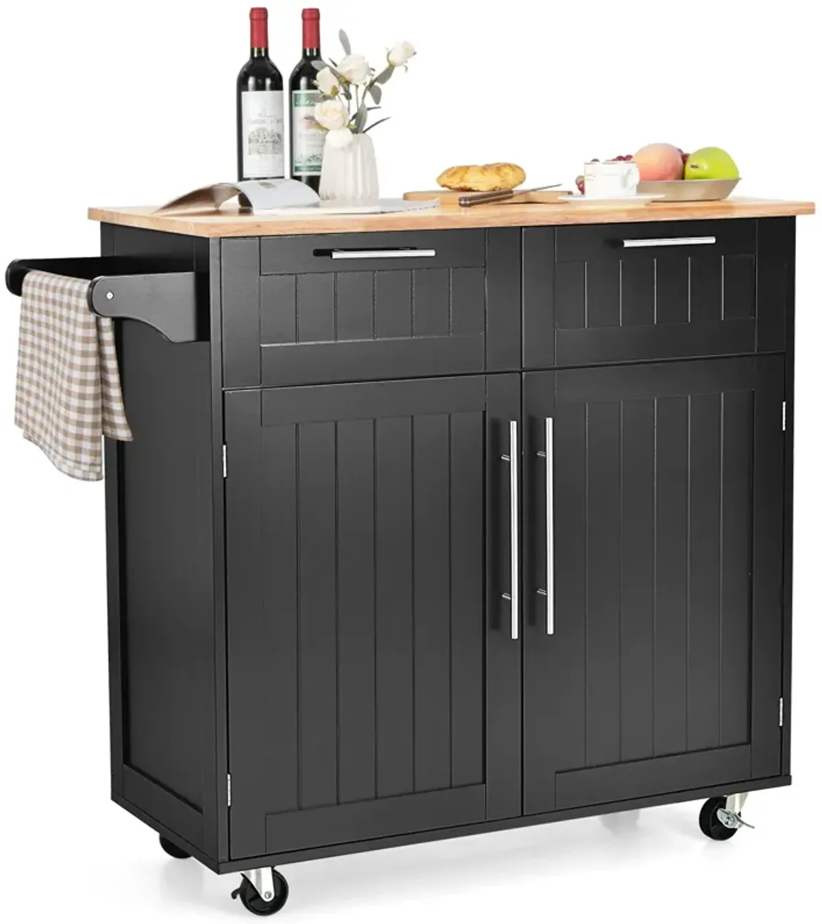 Heavy Duty Rolling Kitchen Cart with Tower Holder and Drawer