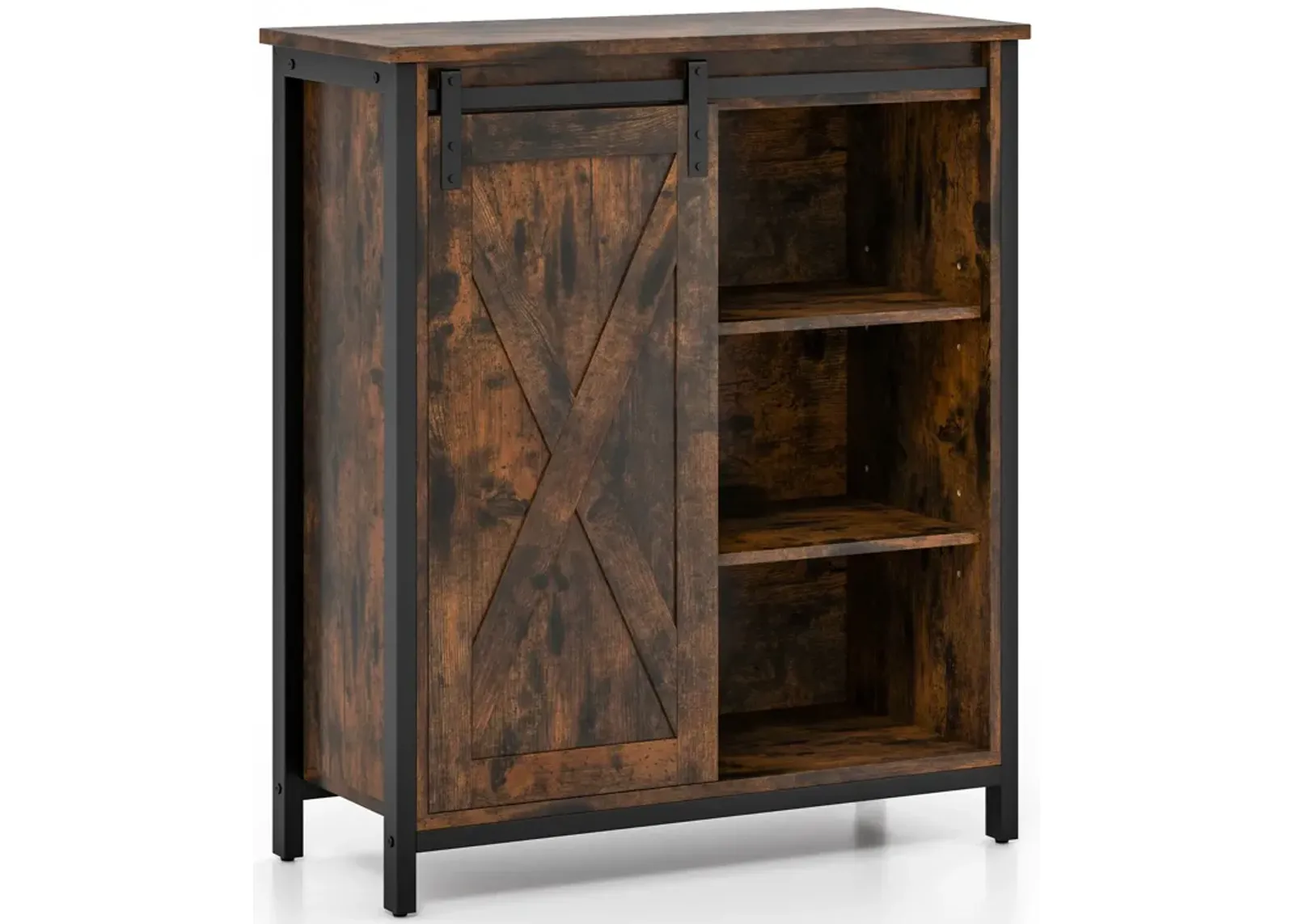 32 Inch Farmhouse Sideboard Buffet Cabinet with Sliding Barn Door and Adjustable Shelves