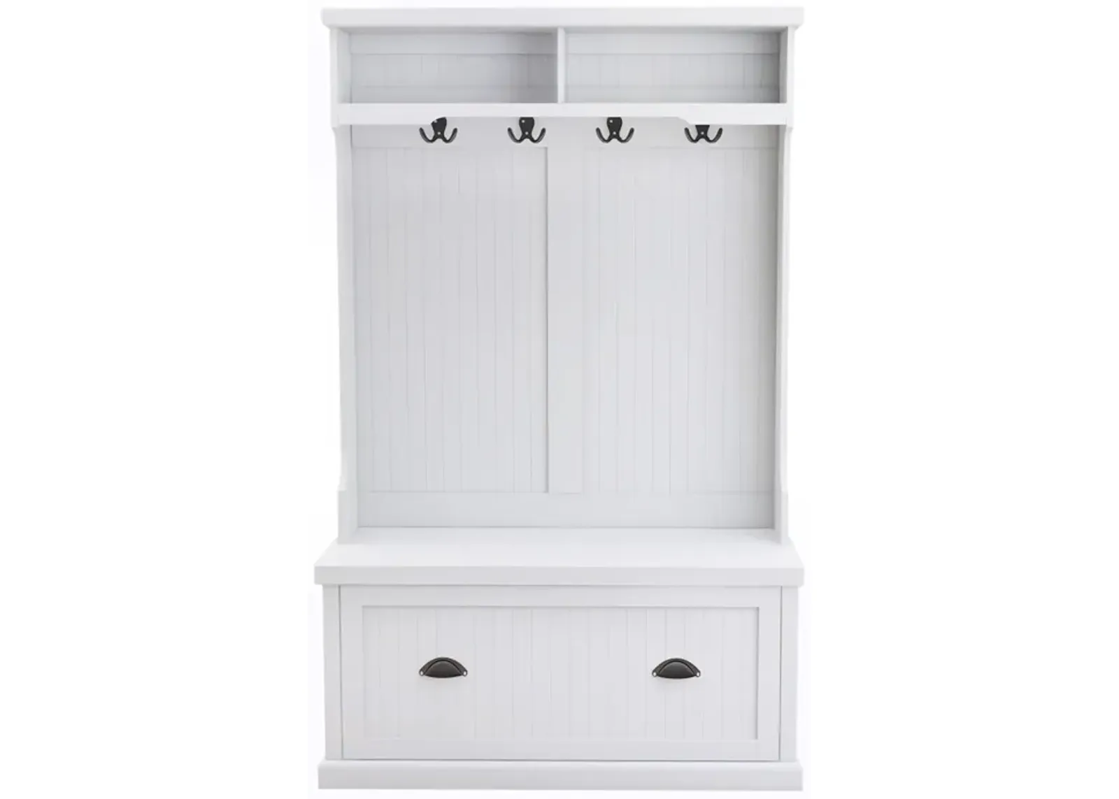 Entryway Hall Tree With Coat Rack 4 Hooks And Storage Bench Shoe Cabinet White