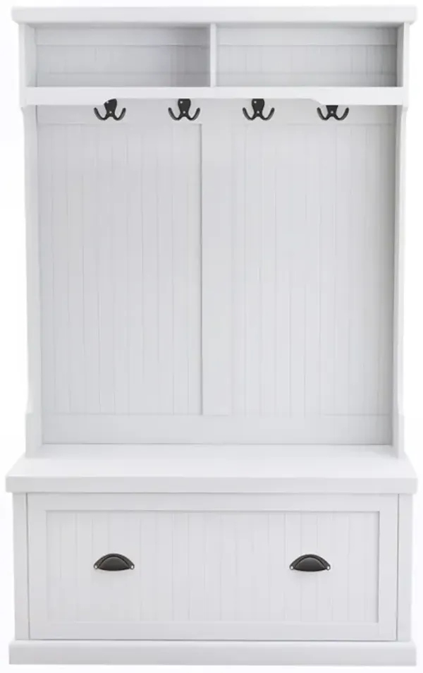 Entryway Hall Tree With Coat Rack 4 Hooks And Storage Bench Shoe Cabinet White