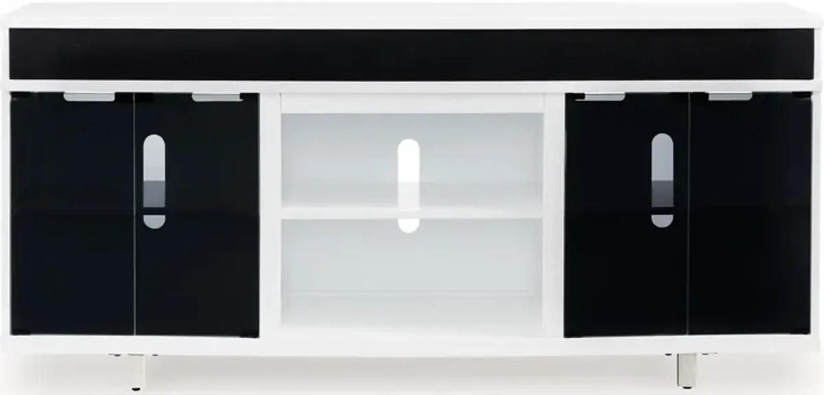 Ardon TV Media Console, Open Fireplace Area, White Black Wood, 72 Inch - Benzara