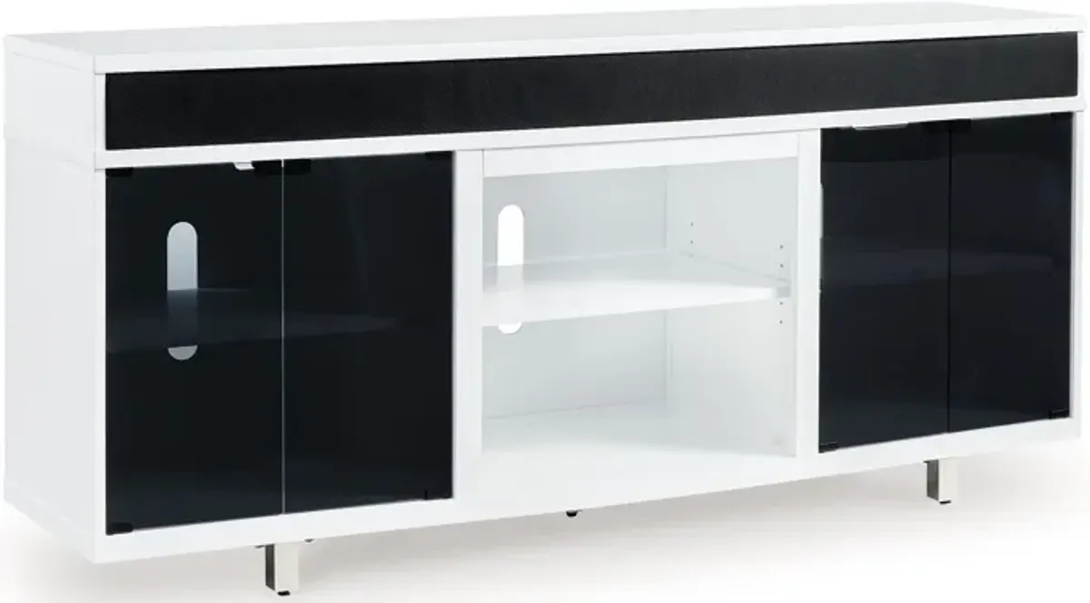 Ardon TV Media Console, Open Fireplace Area, White Black Wood, 72 Inch - Benzara