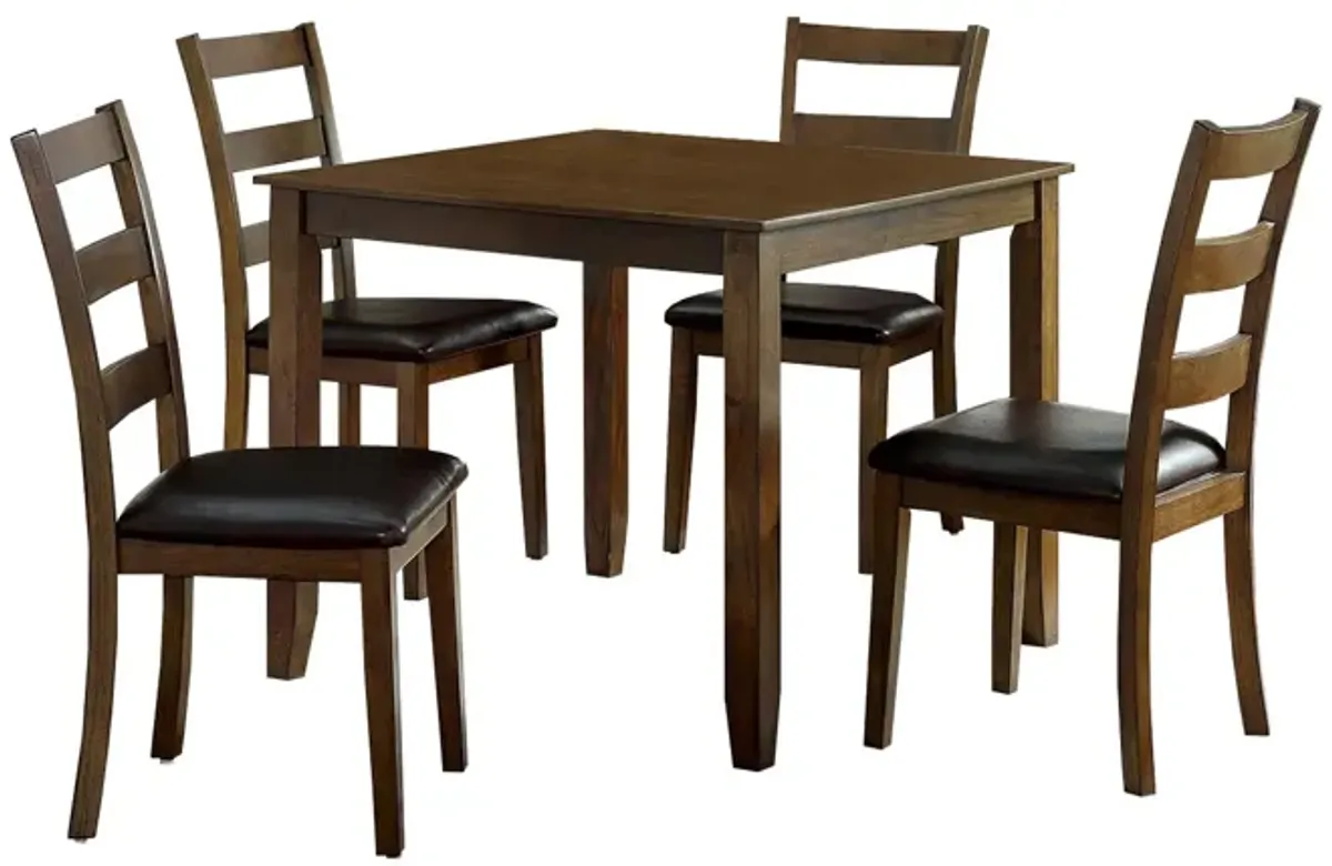 5 Piece Dining Table Set with Leatherette Seating, Brown-Benzara