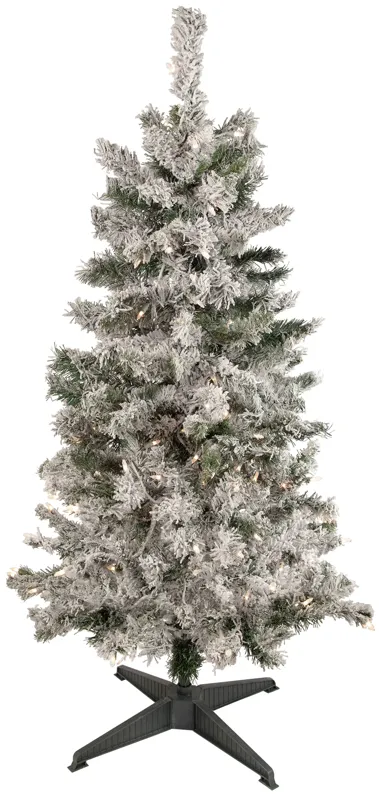 4.5' Pre-Lit Flocked Pine Medium Artificial Christmas Tree - Clear Lights