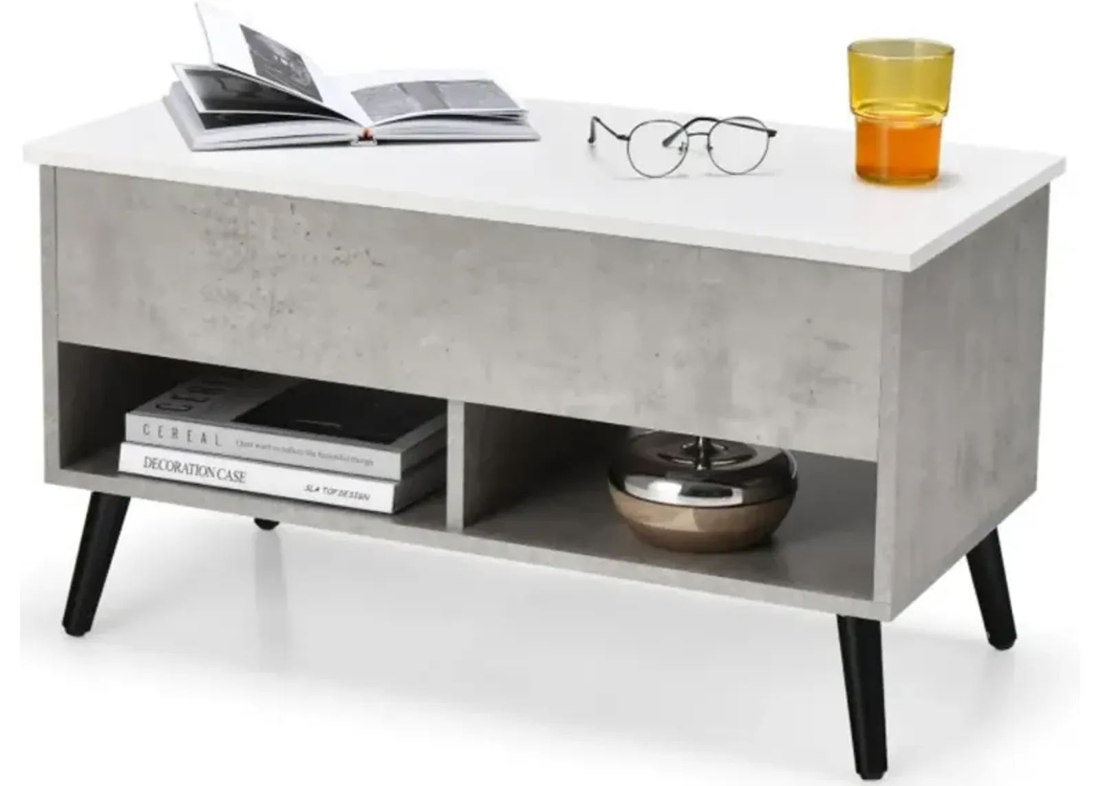 Hivvago 31.5 Inch Lift-Top Coffee Table with Hidden Storage and 2 Open Shelves