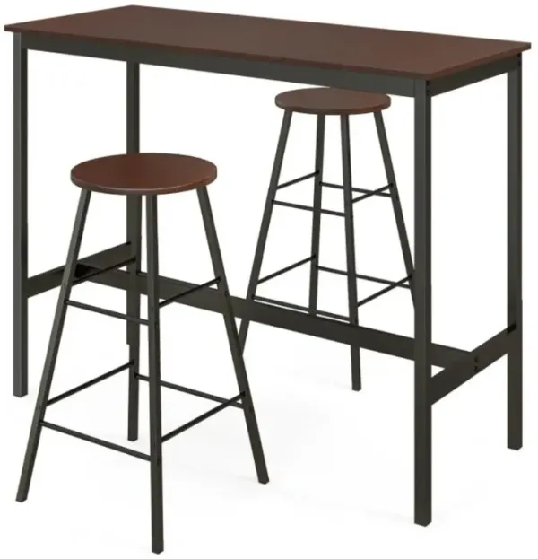 Hivvago 3 Pieces Bar Table Set with Dining Table and 2 Round Stools