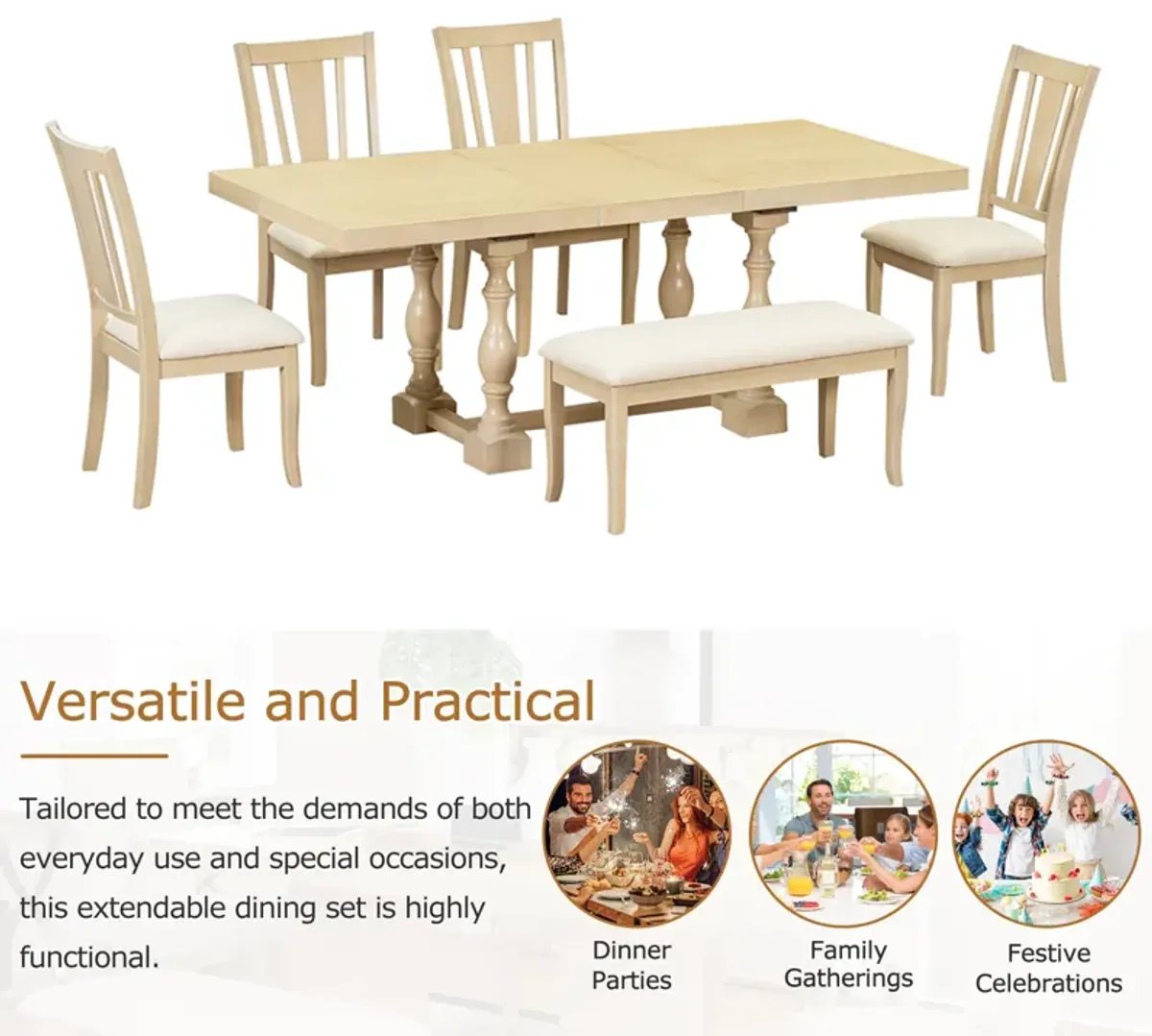 Merax 6-Piece Dining Table Chairs Bench Set