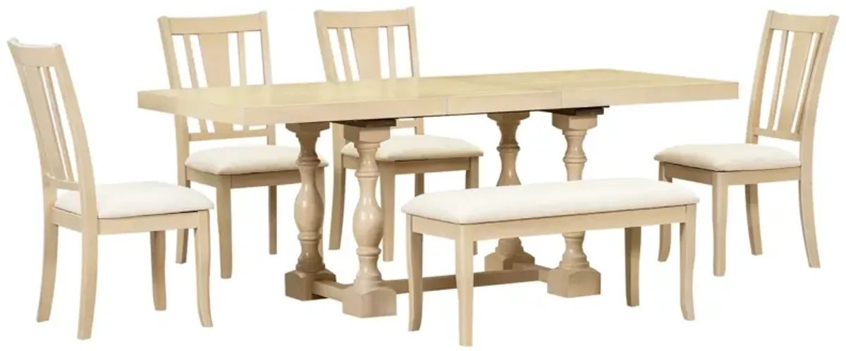 Merax 6-Piece Dining Table Chairs Bench Set