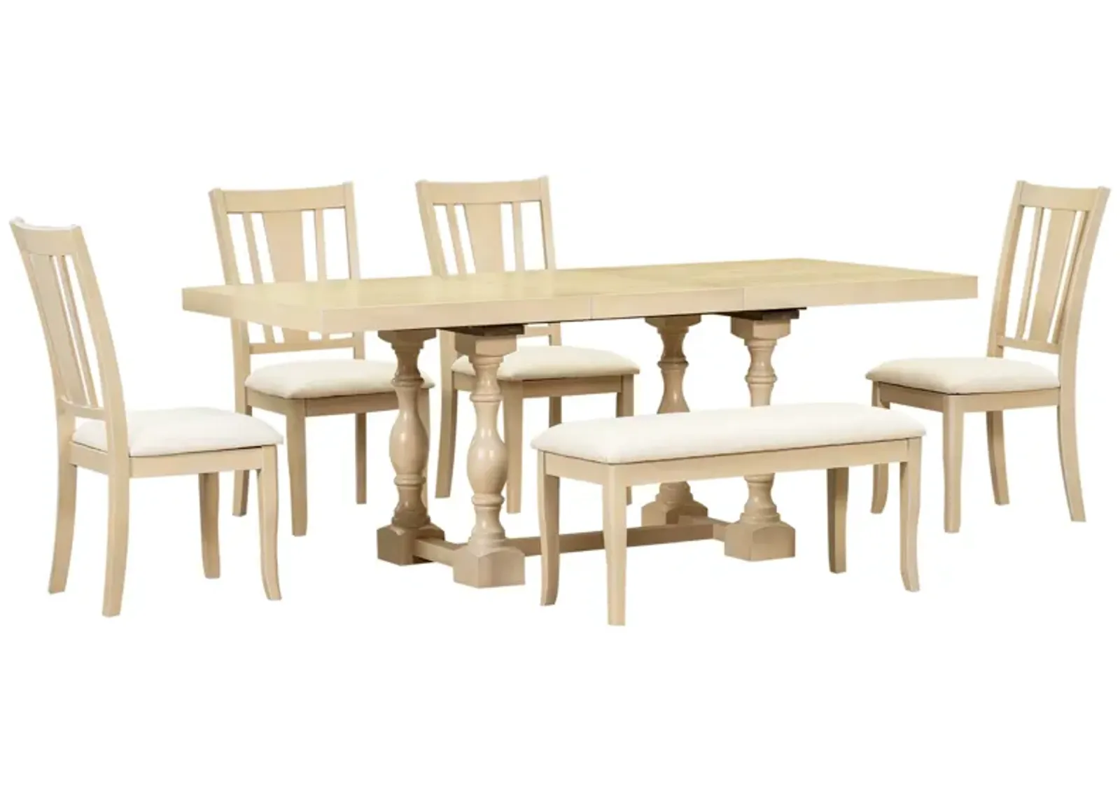 Merax 6-Piece Dining Table Chairs Bench Set