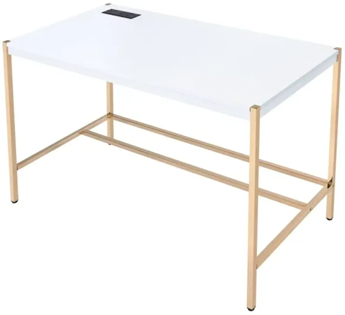 Midriaks Writing Desk w/USB Port in White & Gold Finish OF 00020