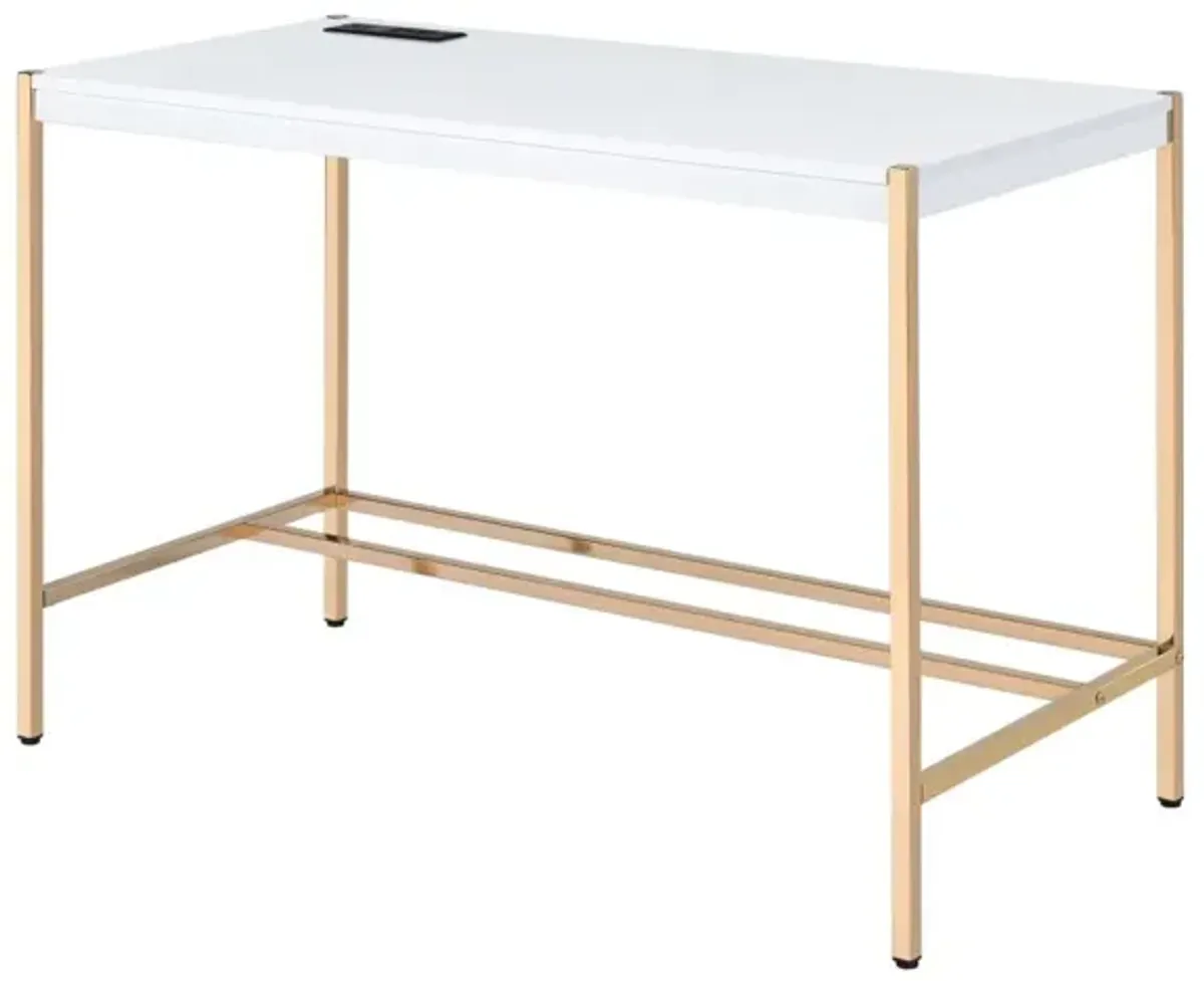 Midriaks Writing Desk w/USB Port in White & Gold Finish OF 00020