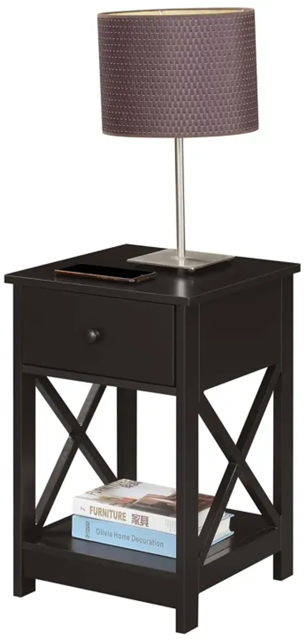 Convenience Concepts Oxford 1-Drawer End Table with Shelf, 15.75 in x 15.75 in x 24 in, Espresso