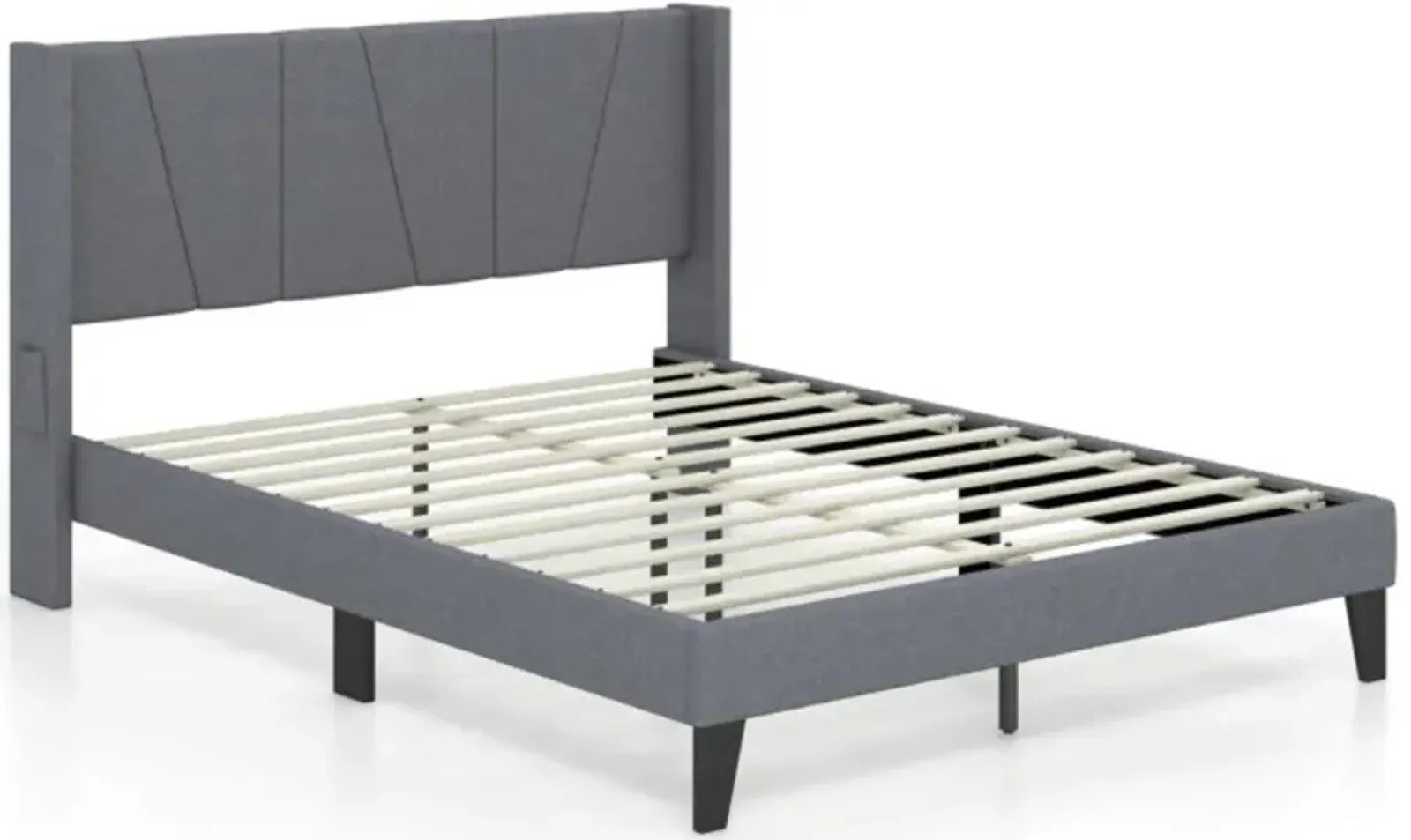 Hivvago Bed Frame with Wingback Headboard and Wood Slat Support