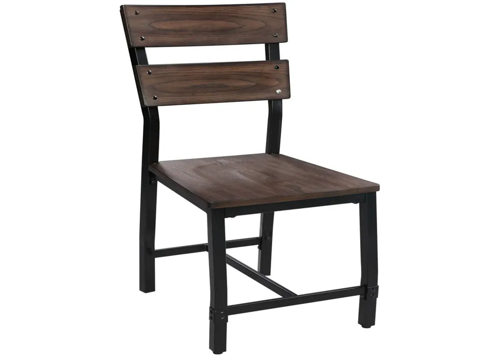 Wood and Metal Dining Side Chairs, Set of 2, Brown and Black-Benzara