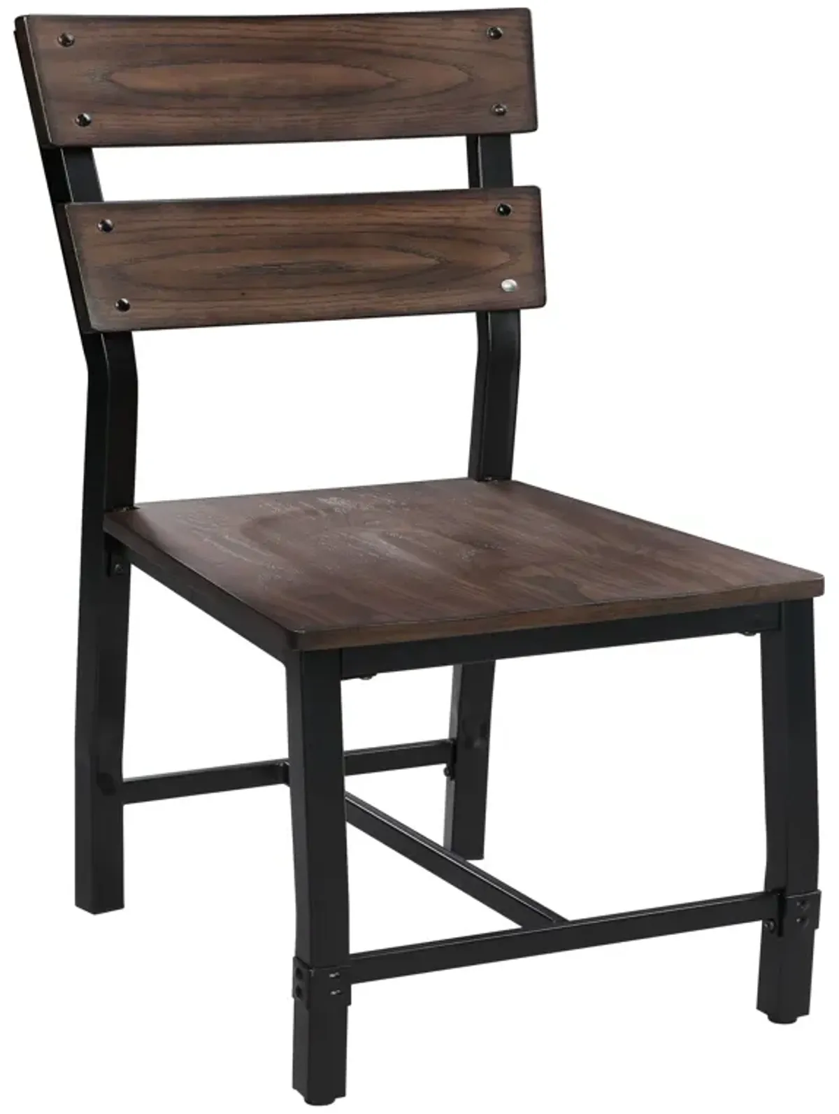 Wood and Metal Dining Side Chairs, Set of 2, Brown and Black-Benzara