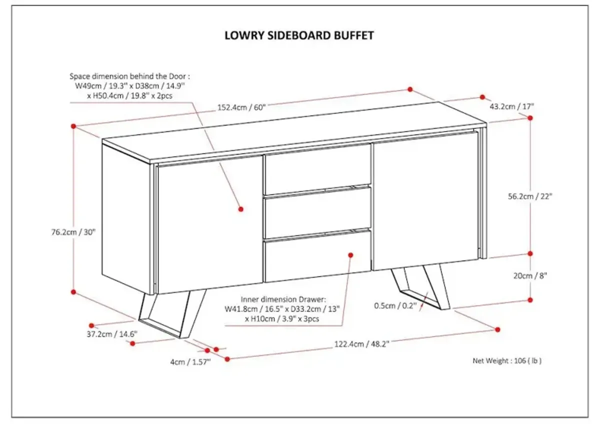 Simpli Home Lowry Solid Acacia Wood Sideboard Buffet In Rustic Natural Aged Brown