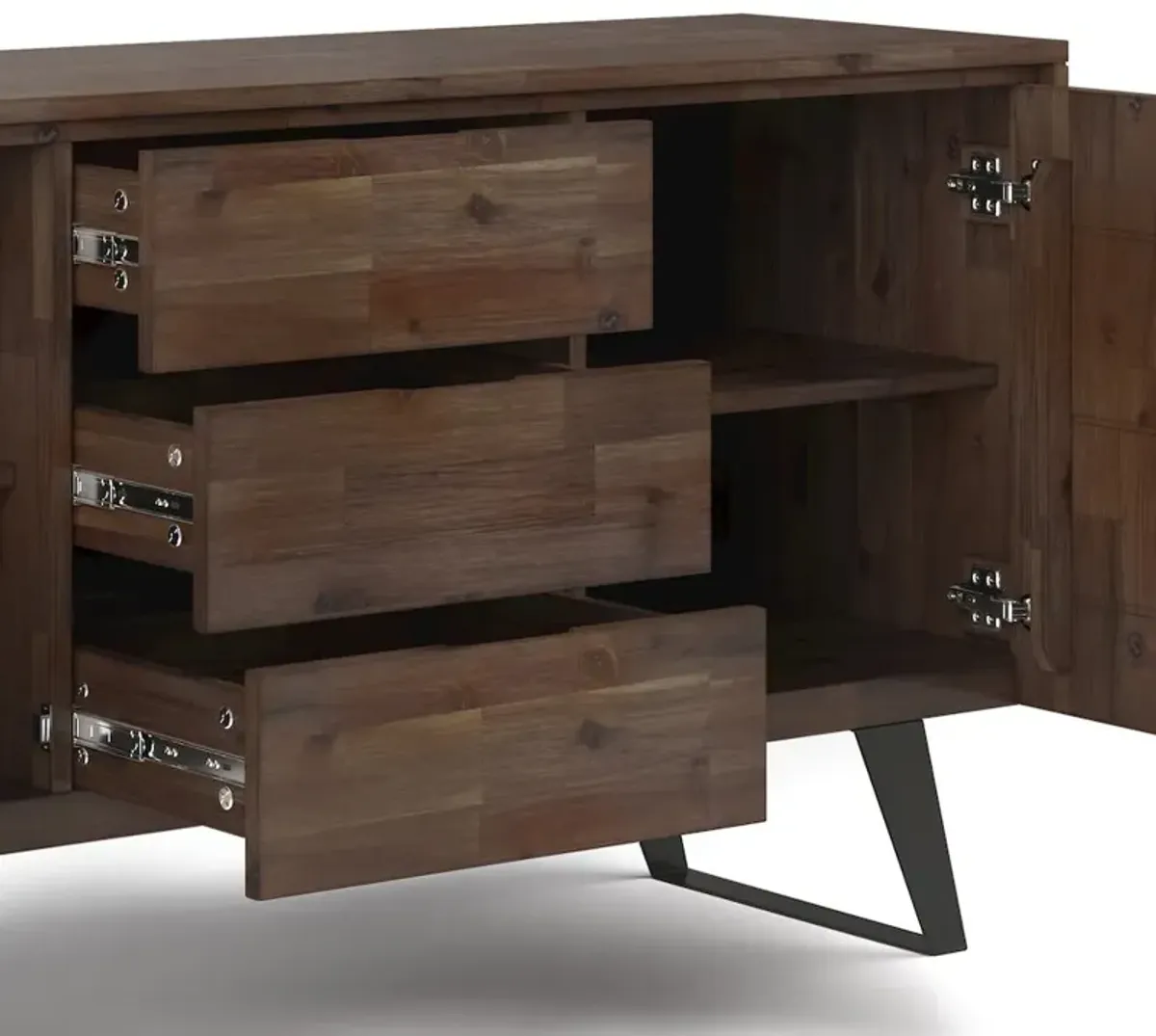 Simpli Home Lowry Solid Acacia Wood Sideboard Buffet In Rustic Natural Aged Brown