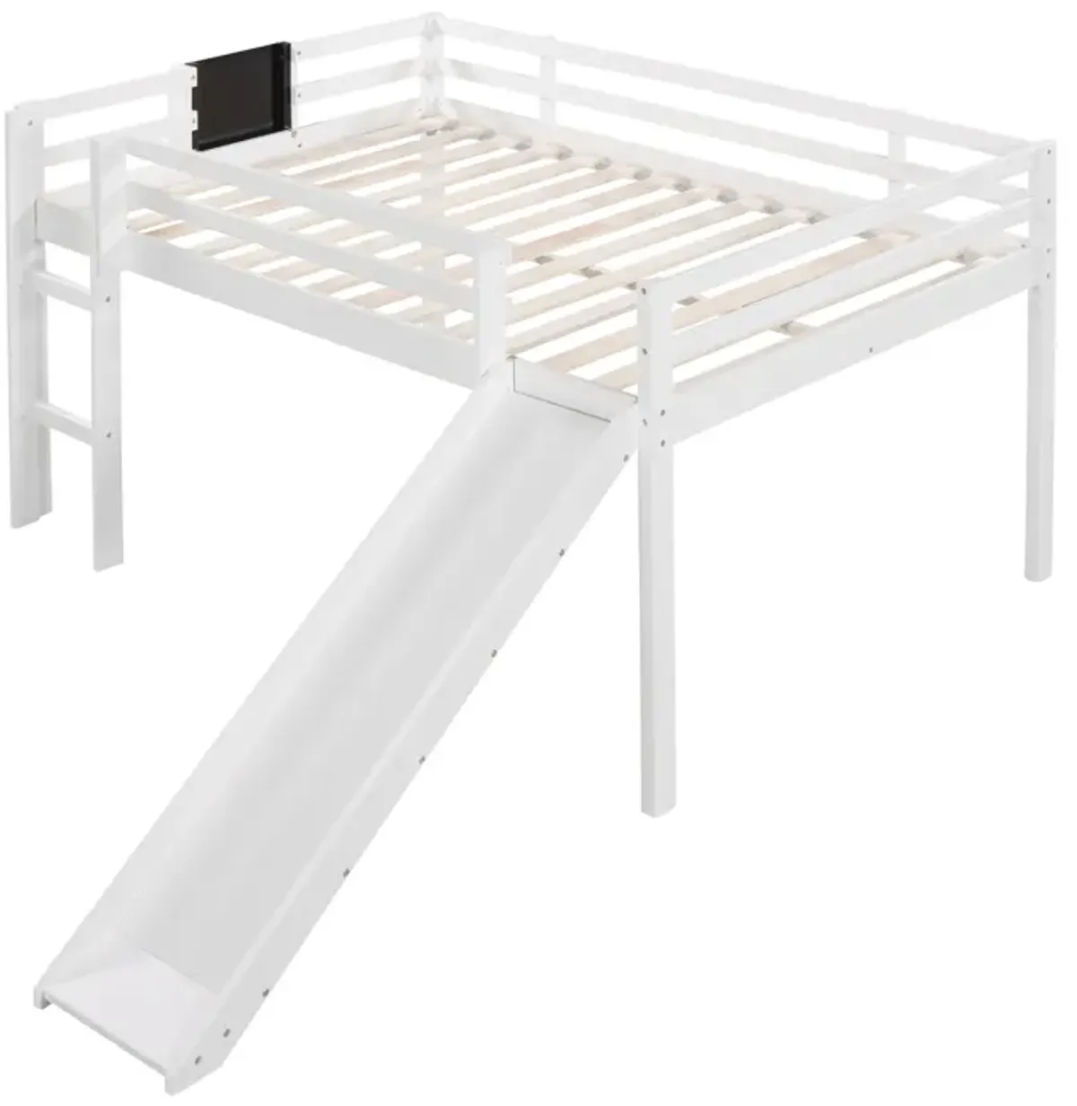 Full Size Loft Bed Wood Bed with Slide, Stair and Chalkboard