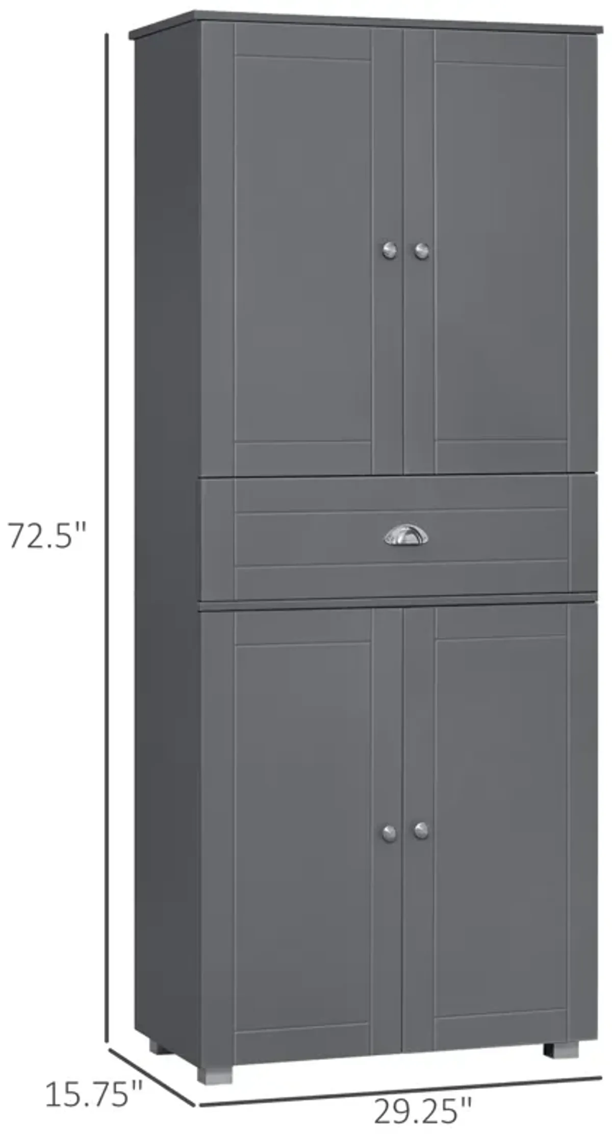 Grey Kitchen Storage: 71" Freestanding Pantry Cabinet with Drawers