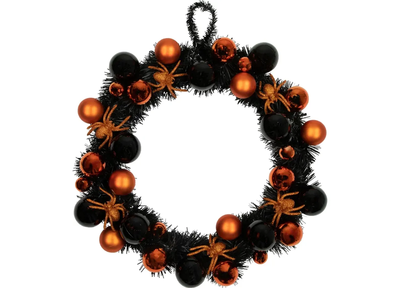 Orange Spiders and Ornaments Halloween Wreath  18-Inch  Unlit