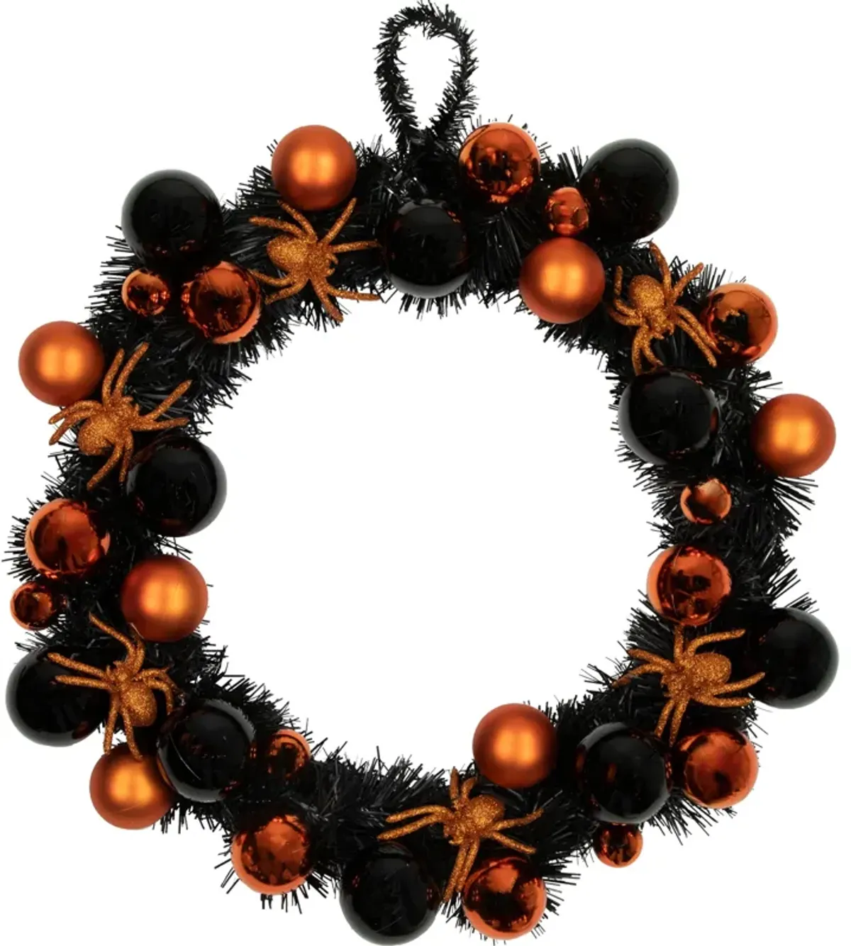 Orange Spiders and Ornaments Halloween Wreath  18-Inch  Unlit