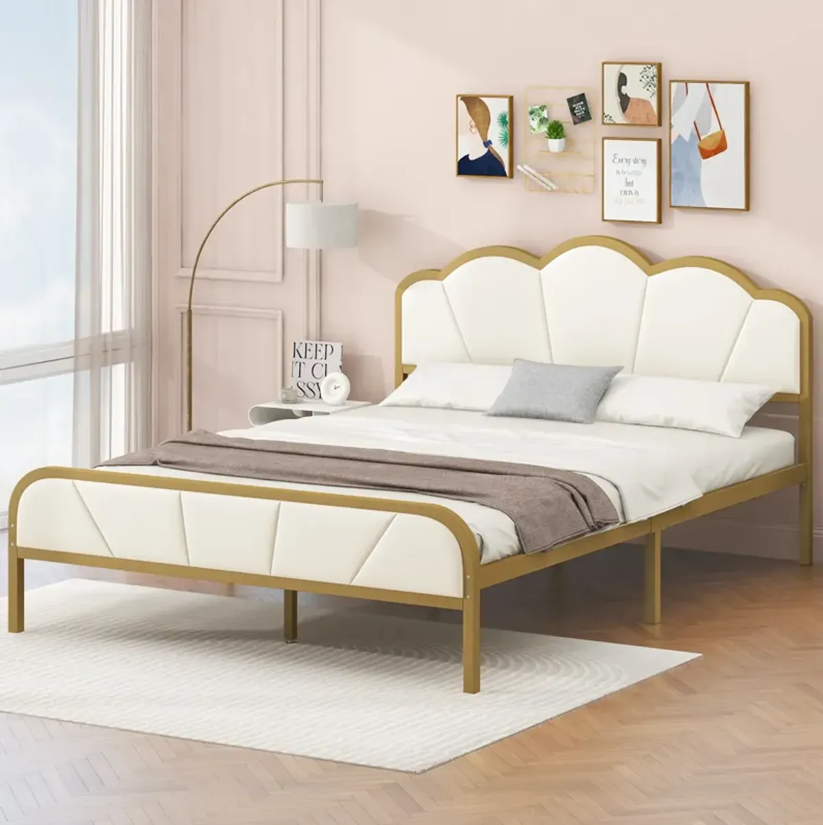 Merax Metal Platform Bed with Upholstered Headboard