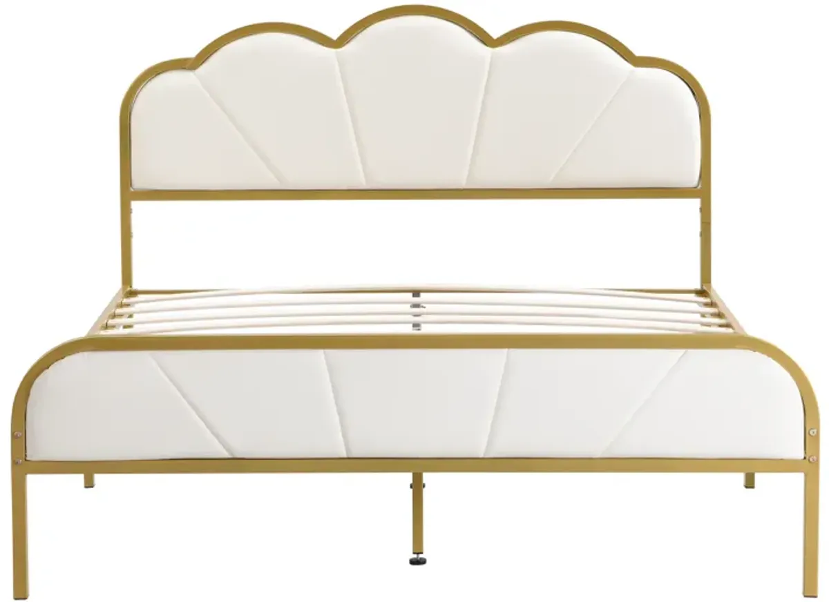 Merax Metal Platform Bed with Upholstered Headboard