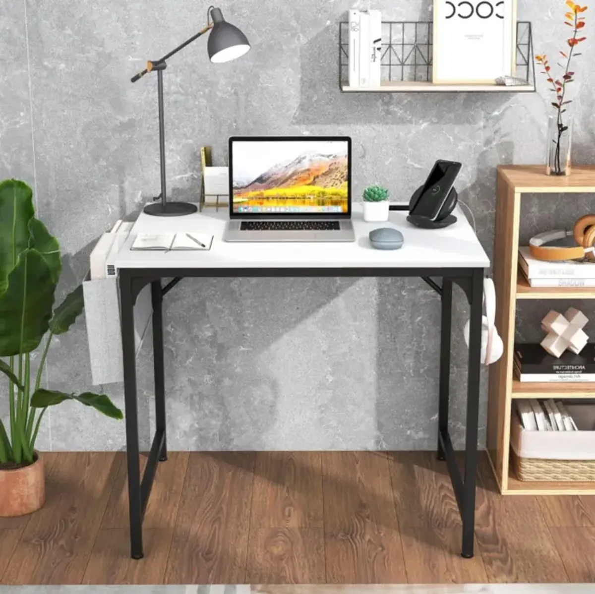 Hivvago Home Office Desk with Charging Station Storage Bag and Headphone Hook