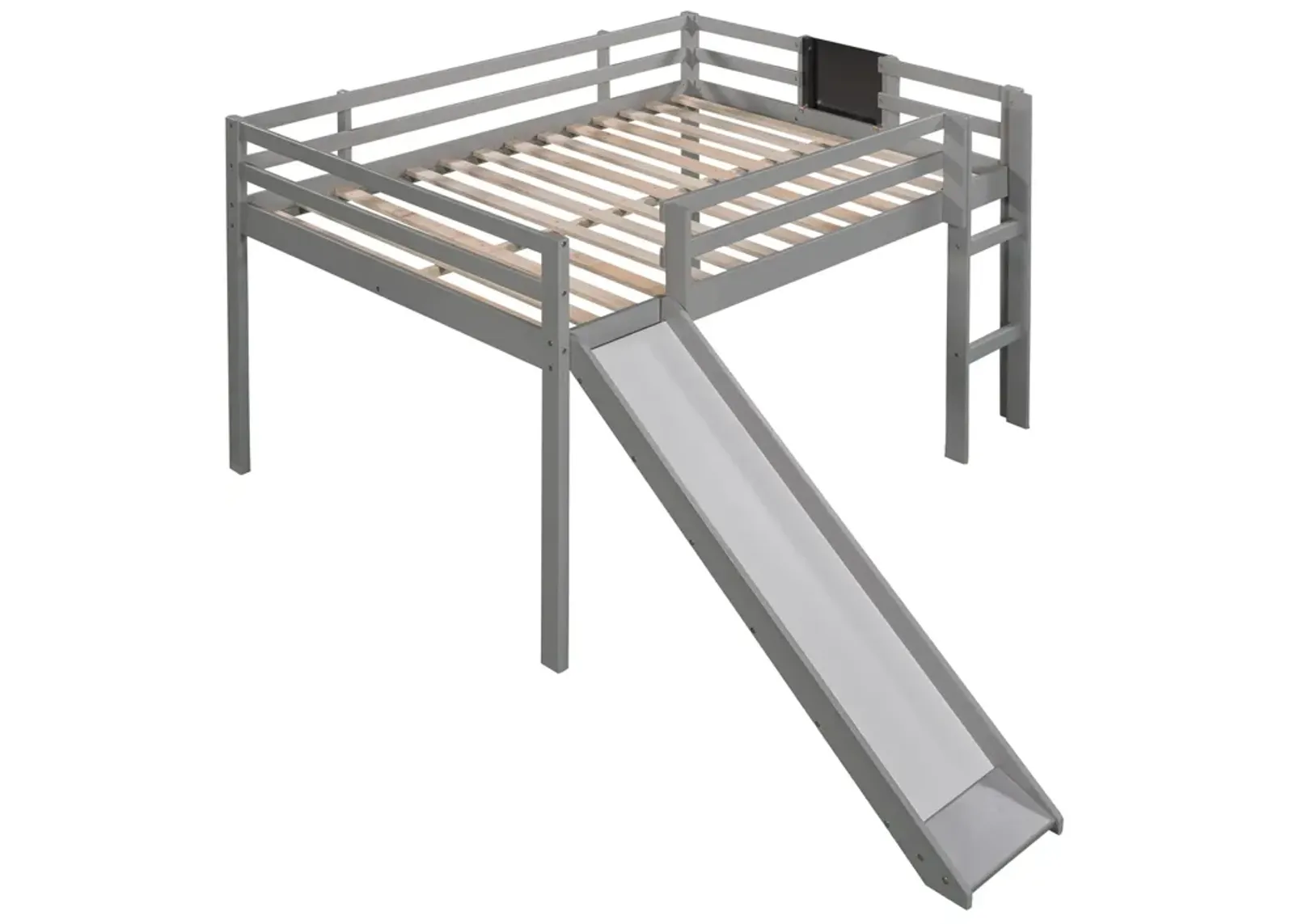 Full Size Loft Bed Wood Bed with Slide, Stair and Chalkboard