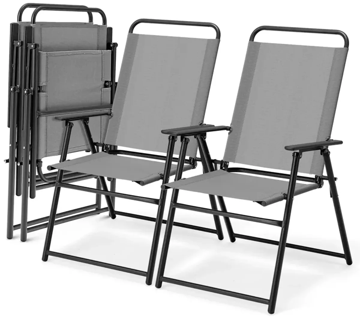 Set of 2 Outdoor Folding Sling Chairs with Armrest and Backrest