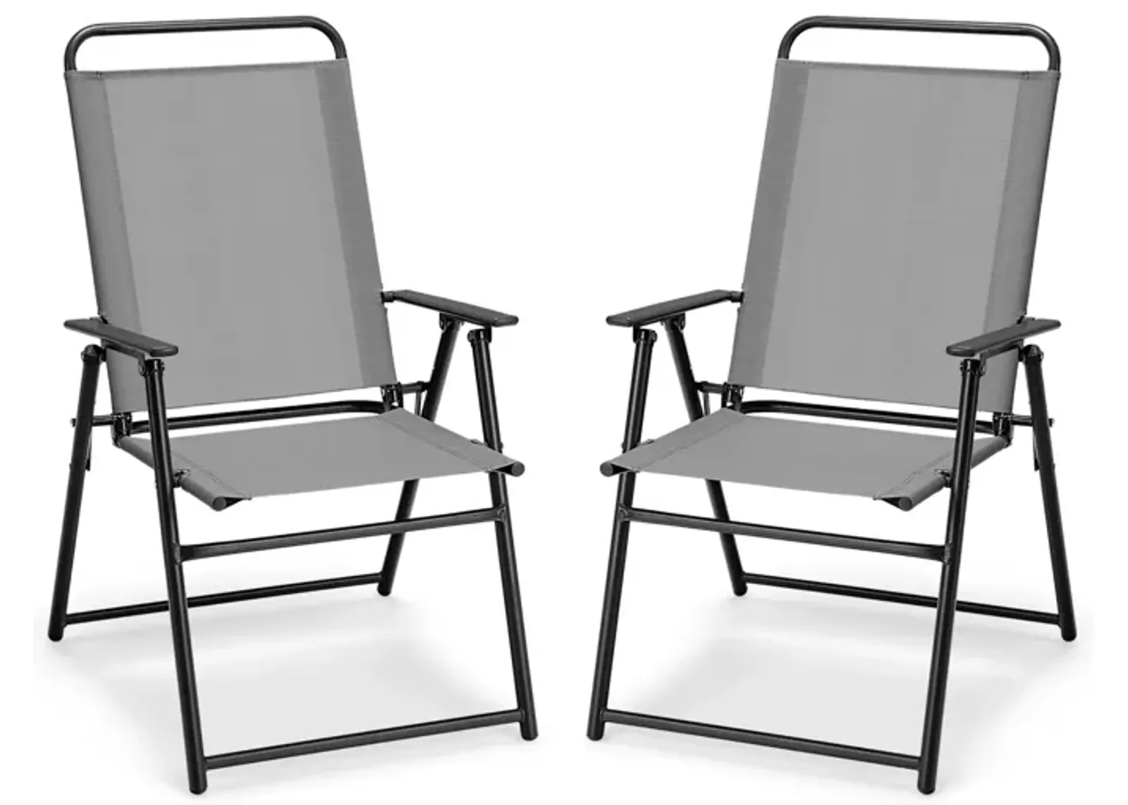 Set of 2 Outdoor Folding Sling Chairs with Armrest and Backrest