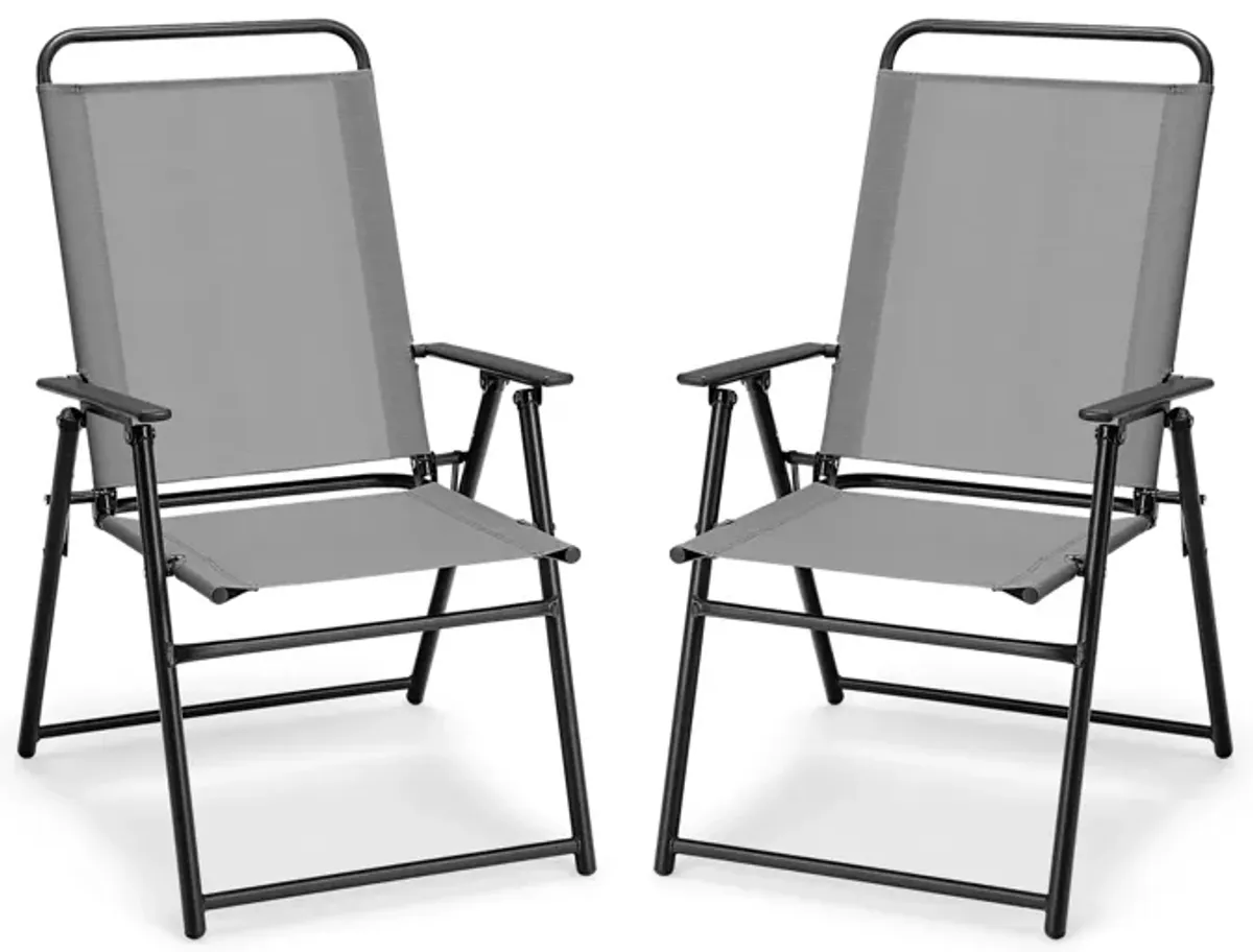 Set of 2 Outdoor Folding Sling Chairs with Armrest and Backrest