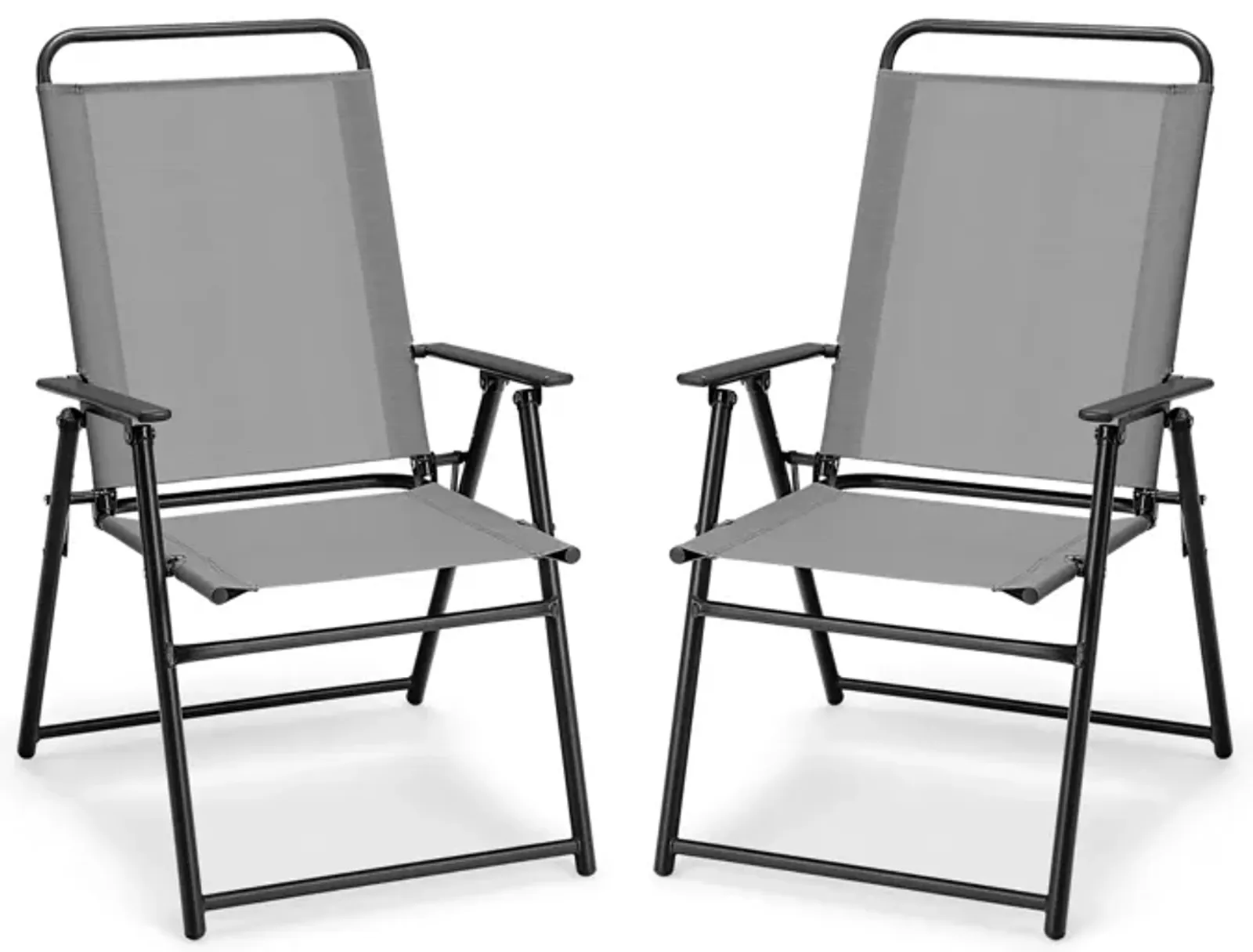 Set of 2 Outdoor Folding Sling Chairs with Armrest and Backrest