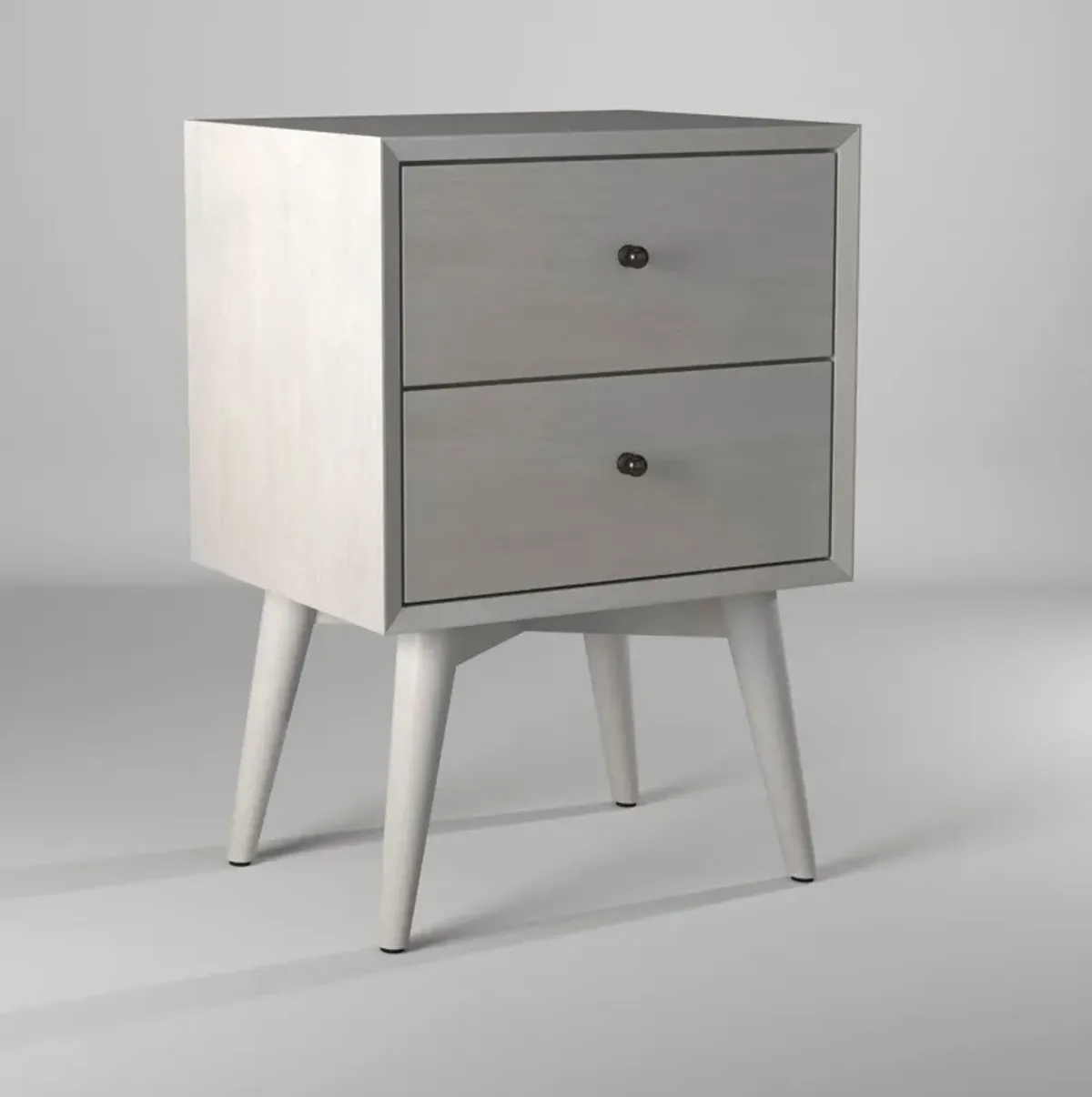 Flynn Mid Century Modern 2 Drawer Nightstand, Gray