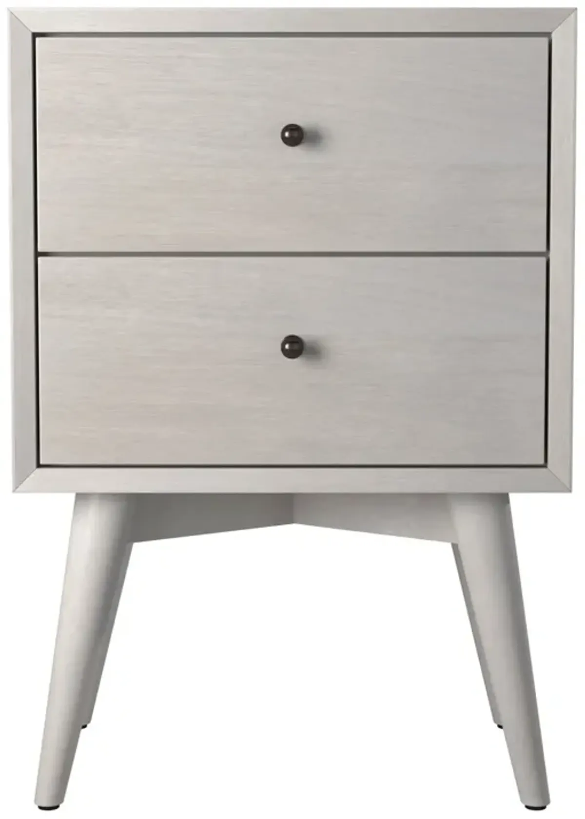 Flynn Mid Century Modern 2 Drawer Nightstand, Gray