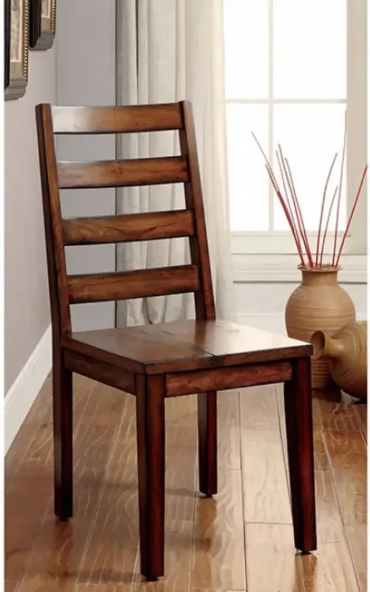 Transitional Wooden Side Chair with Ladder Style Back, Set of 2, Oak Brown - Benzara