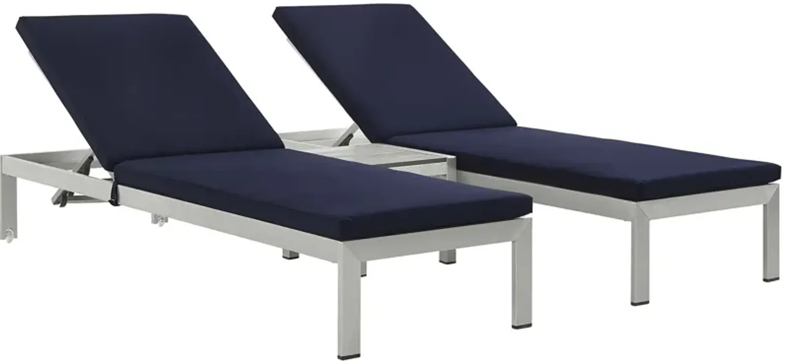 Shore 3 Piece Outdoor Patio Aluminum Chaise with Cushions