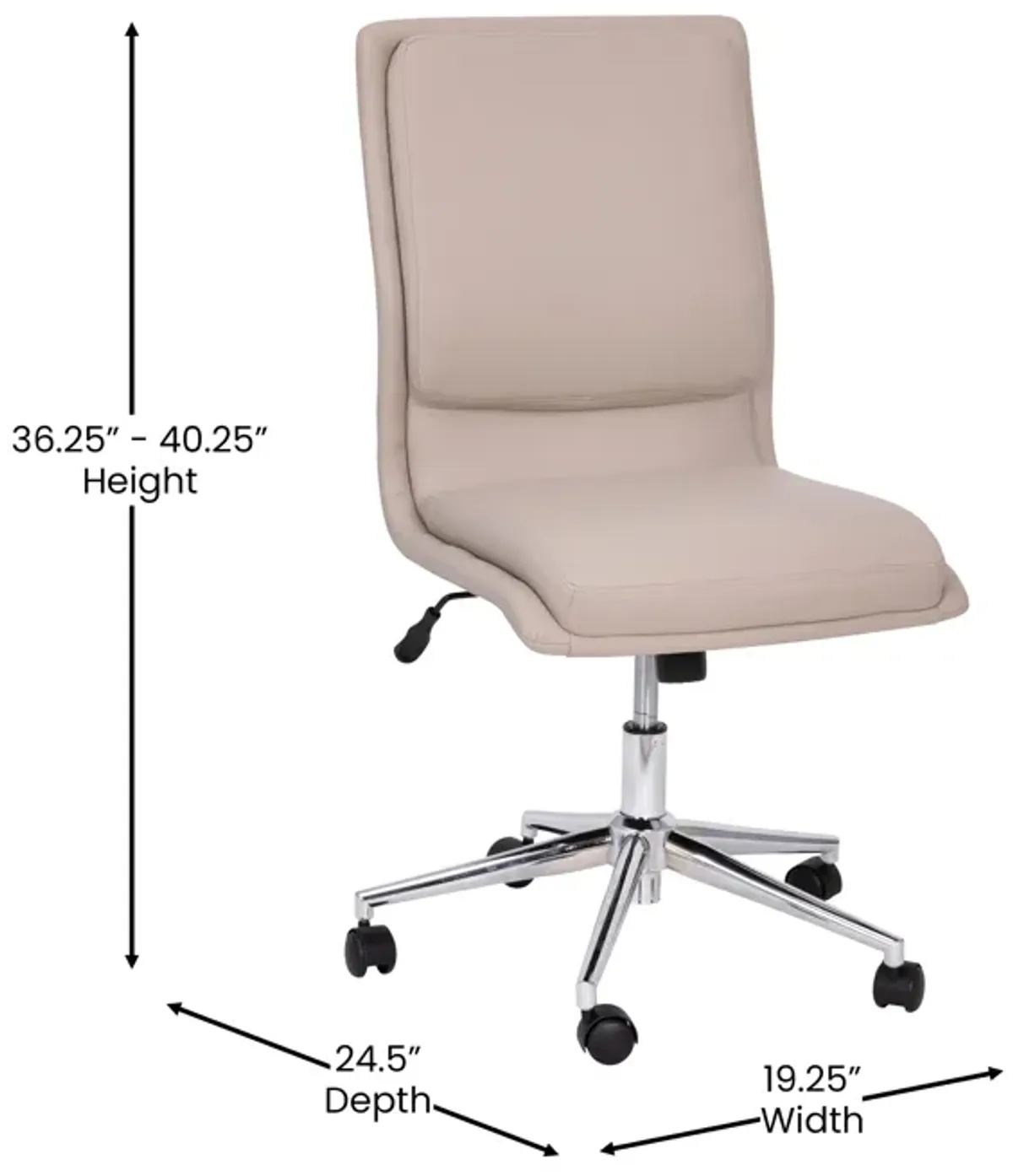 Madigan Mid-Back Armless Swivel Task Office Chair with LeatherSoft and Adjustable Chrome Base,