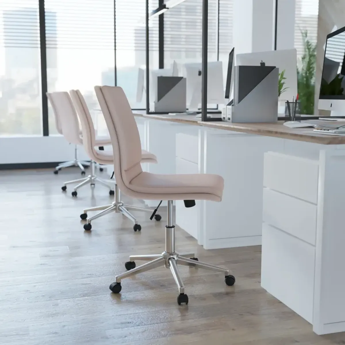 Madigan Mid-Back Armless Swivel Task Office Chair with LeatherSoft and Adjustable Chrome Base,